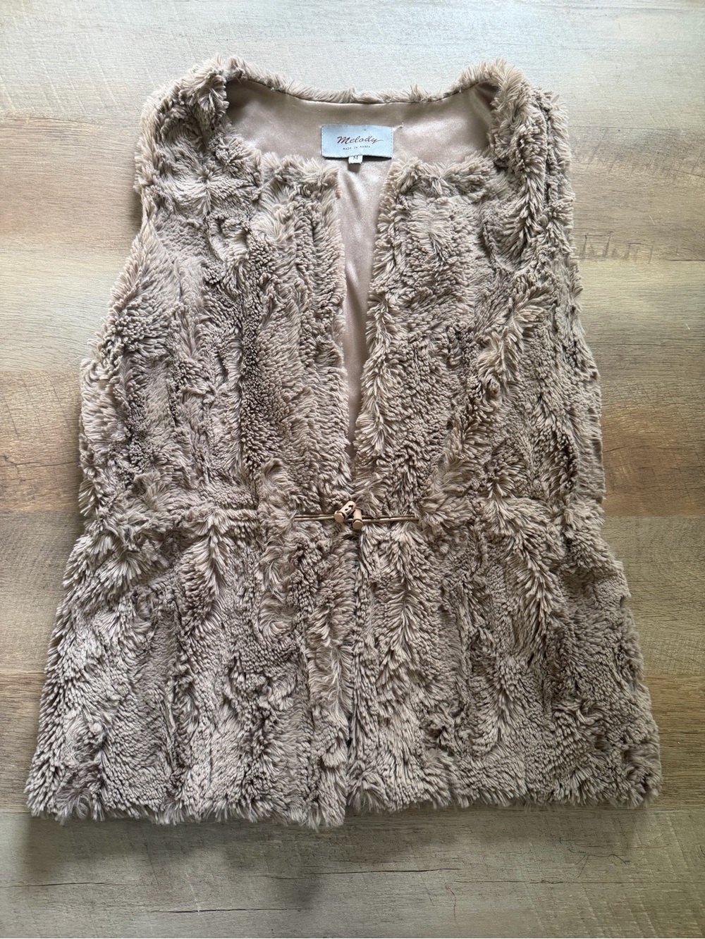 Melody Faux Fur Open Front Vest Taupe Beige Boho Textured Size Medium